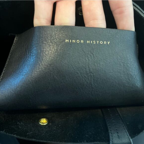 MINOR HISTORY Anthropologie Half Moon Tote Black Leather Semi Circle - Picture 8 of 10